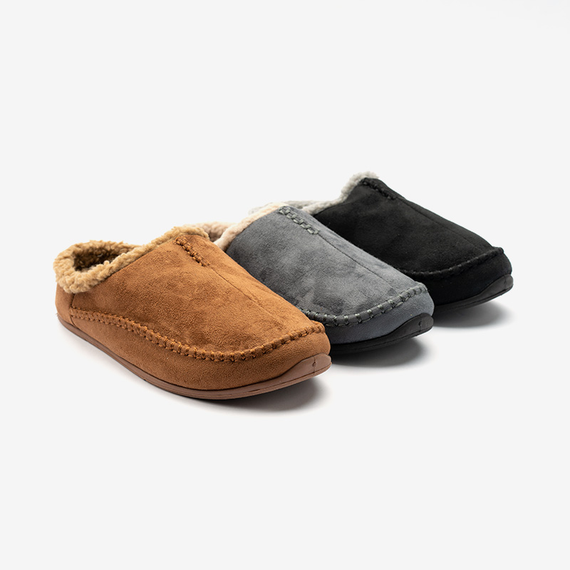 Mens Soft Fleece Lined Slip On Suede Mule Slippers