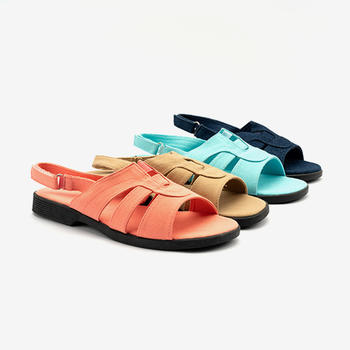 Canvas/Denim Center Gore Flat Sandals For Ladies