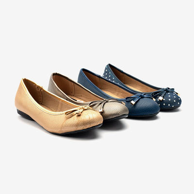 Breathable Patterned  Leather-like Upper Ballerina Flat Shoes With Bowknot